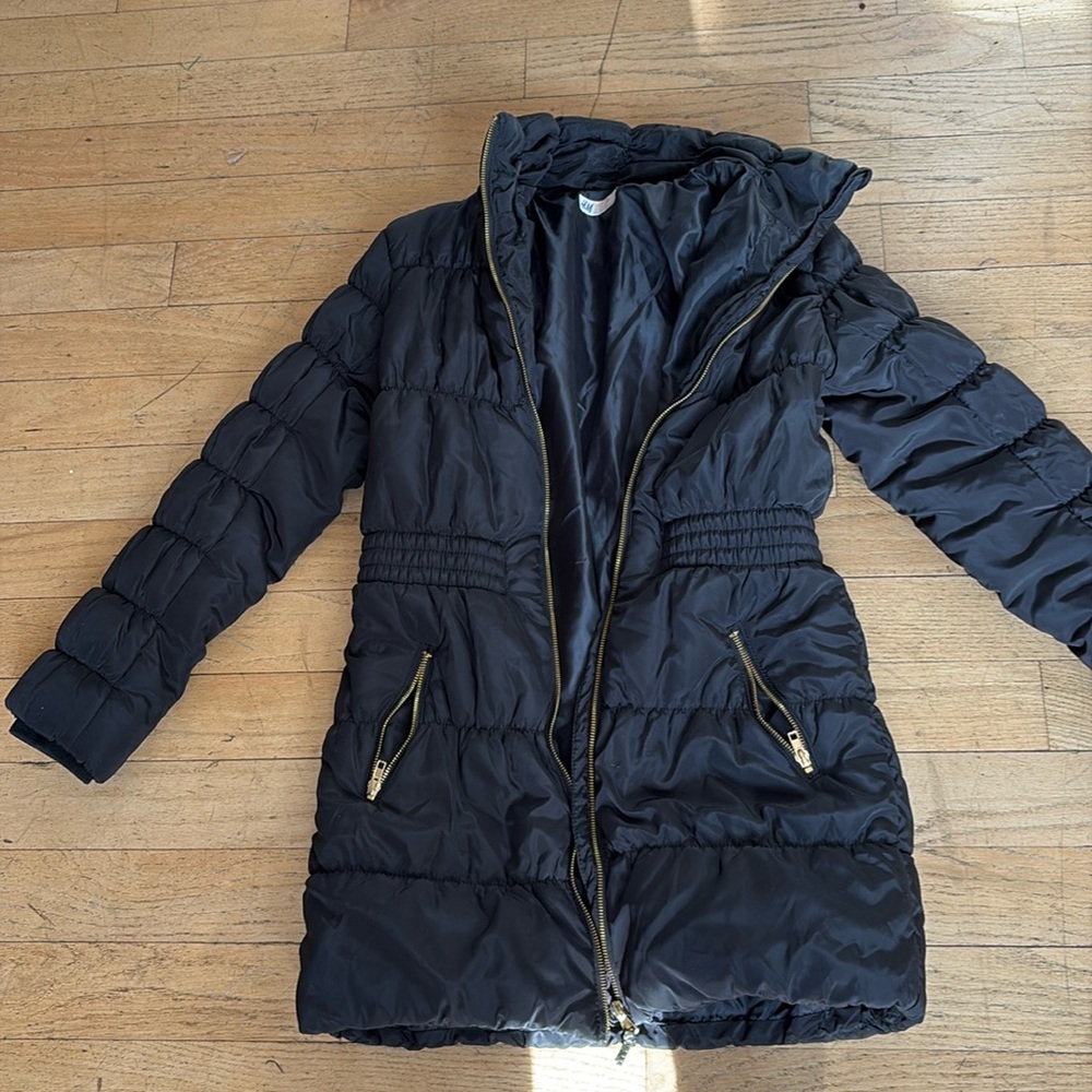 Black Puffer Coat with Gold Zippers